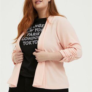 PEACH PINK CREPE DRAPE FRONT BLAZER